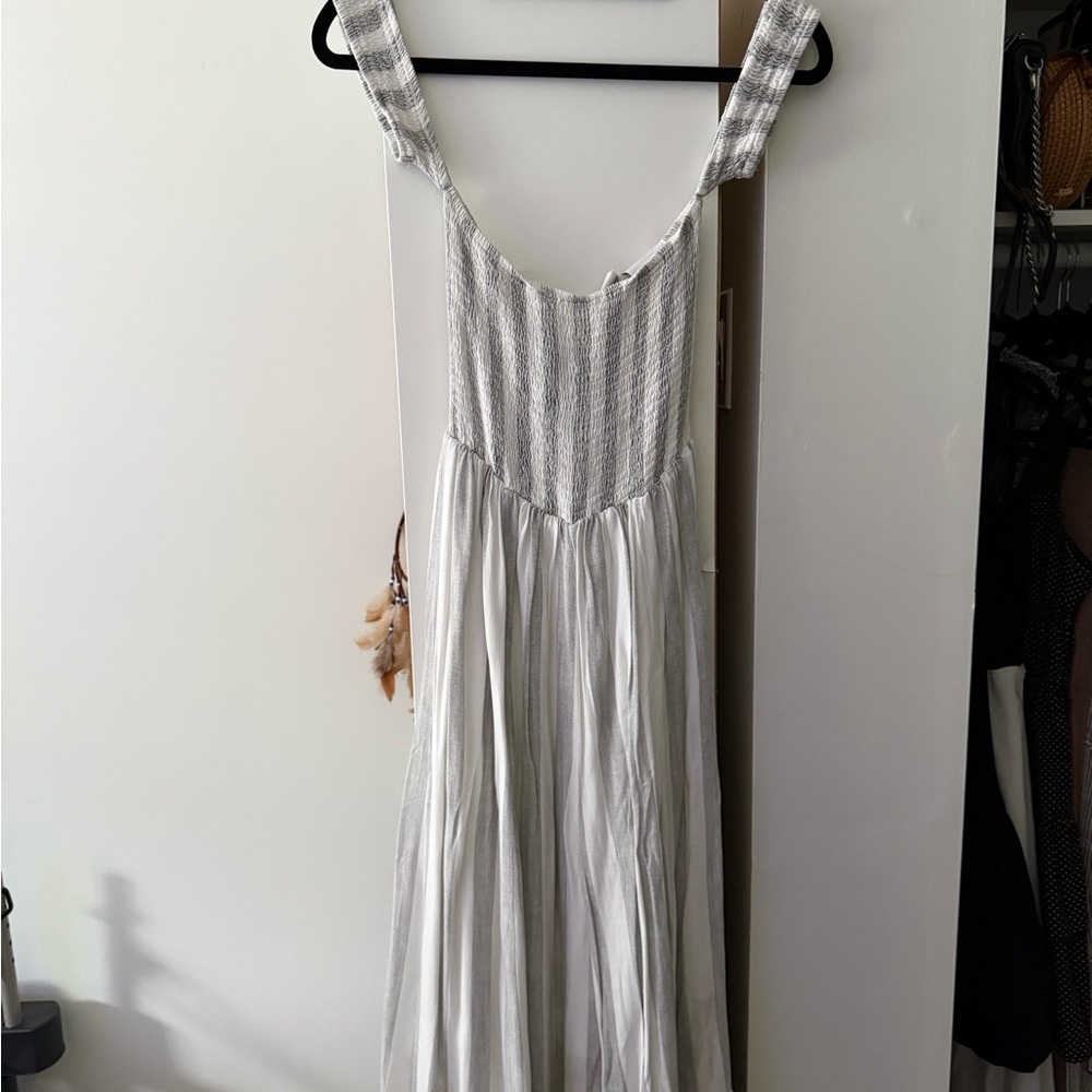 Skylar + Madison Gray and White Striped Maxi Dress